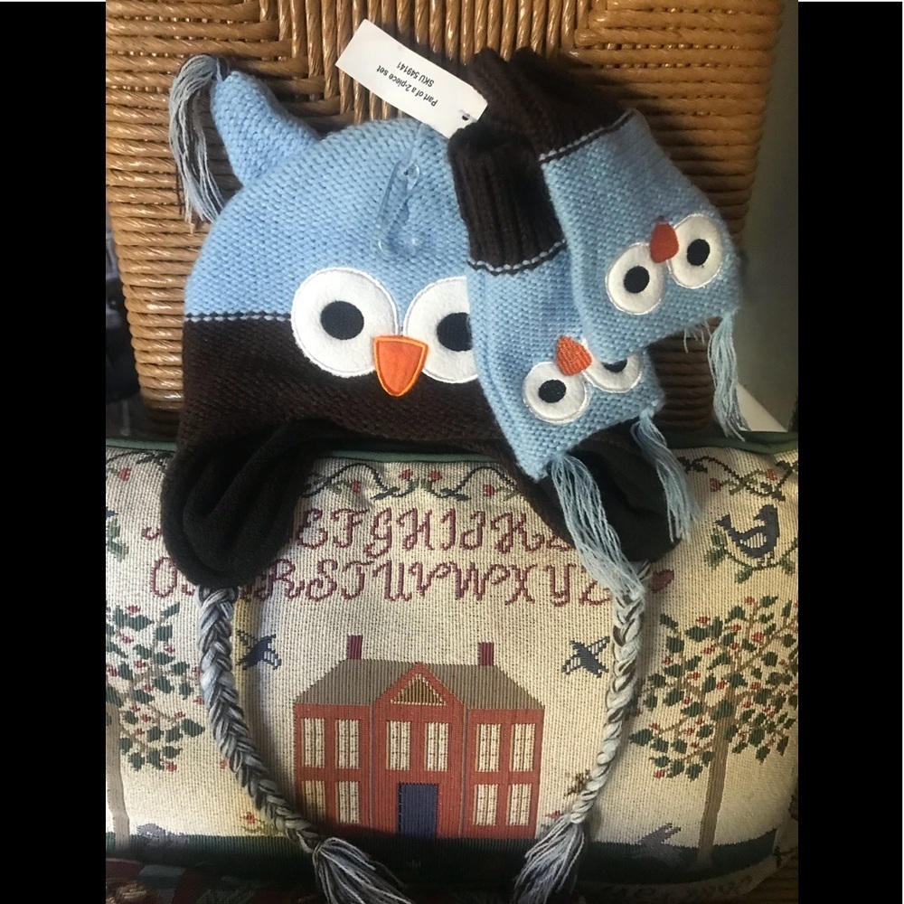 💙 Baby Owl Crochet 3-piece Hat And Matching Warmers